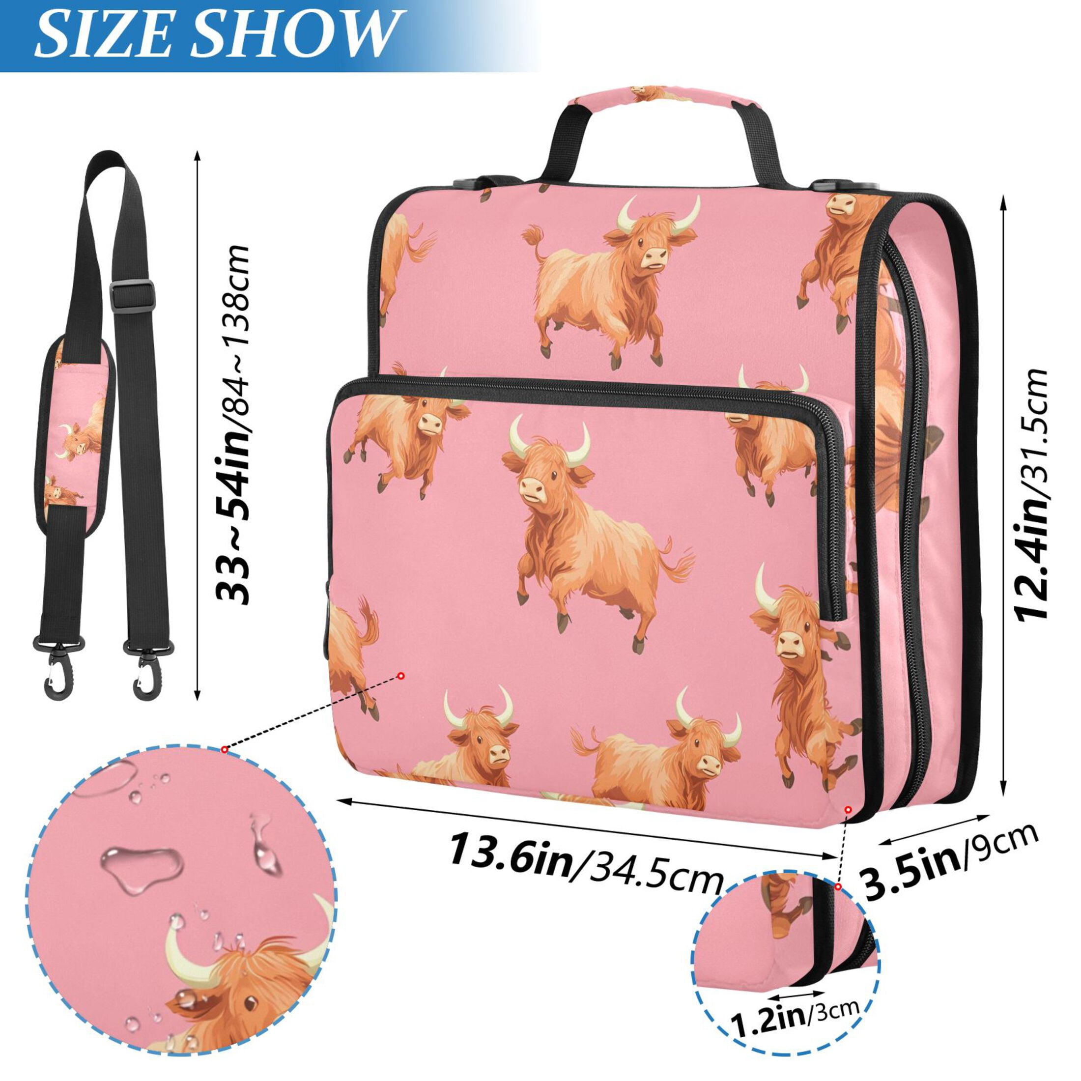 ALAZA Zipper Binder Highland Cattle Running 3 Ring Trapper Keeper File Folder Organizer Bag