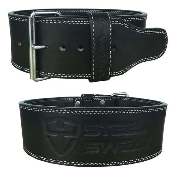 Powerlifting Belt for Weight Lifting - 4" Wide by 10mm Thick - Single Prong Heavy Duty Adjustable Weightlifting Belt, High Grade Leather - BOLT Black Large