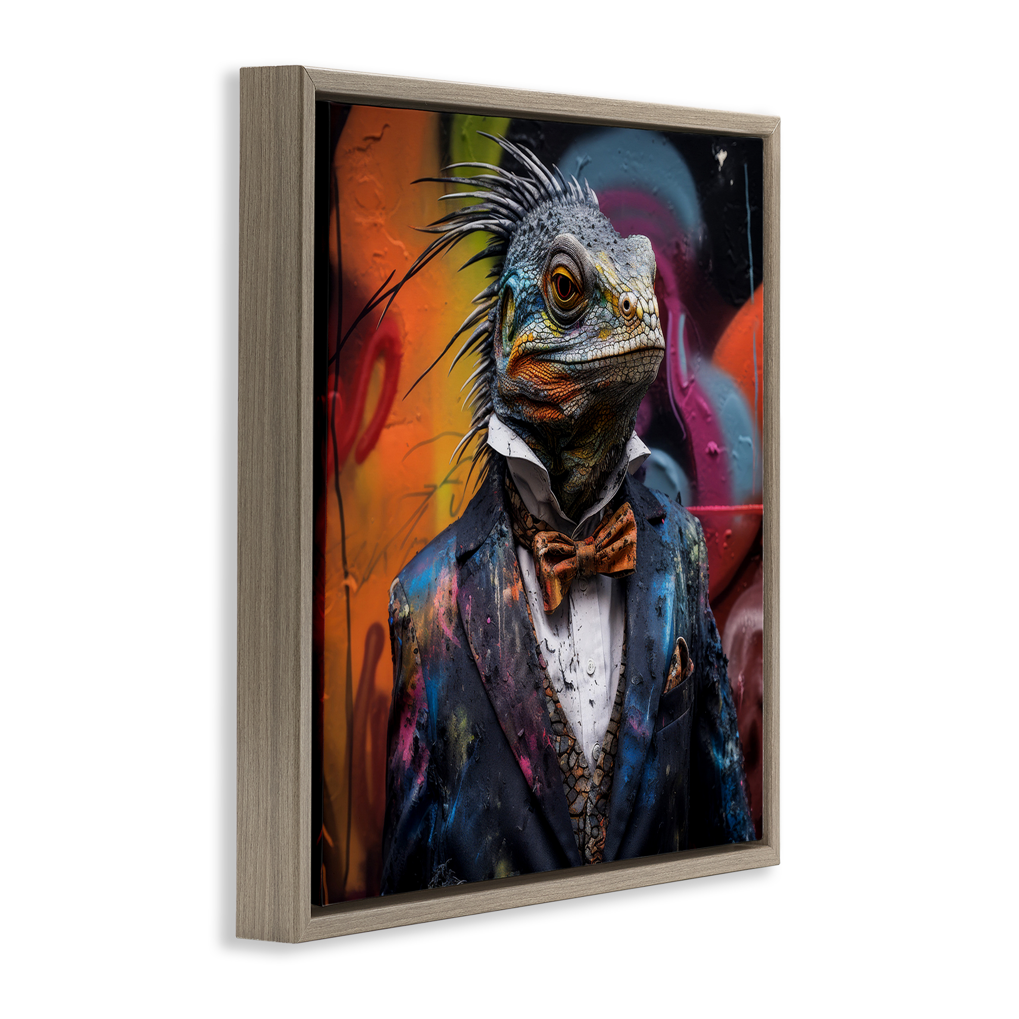 Stupell Industries Urban Graffiti Iguana Animals & Insects Painting Brown Floater Framed Canvas Art Print Wall Art, 25 x 25