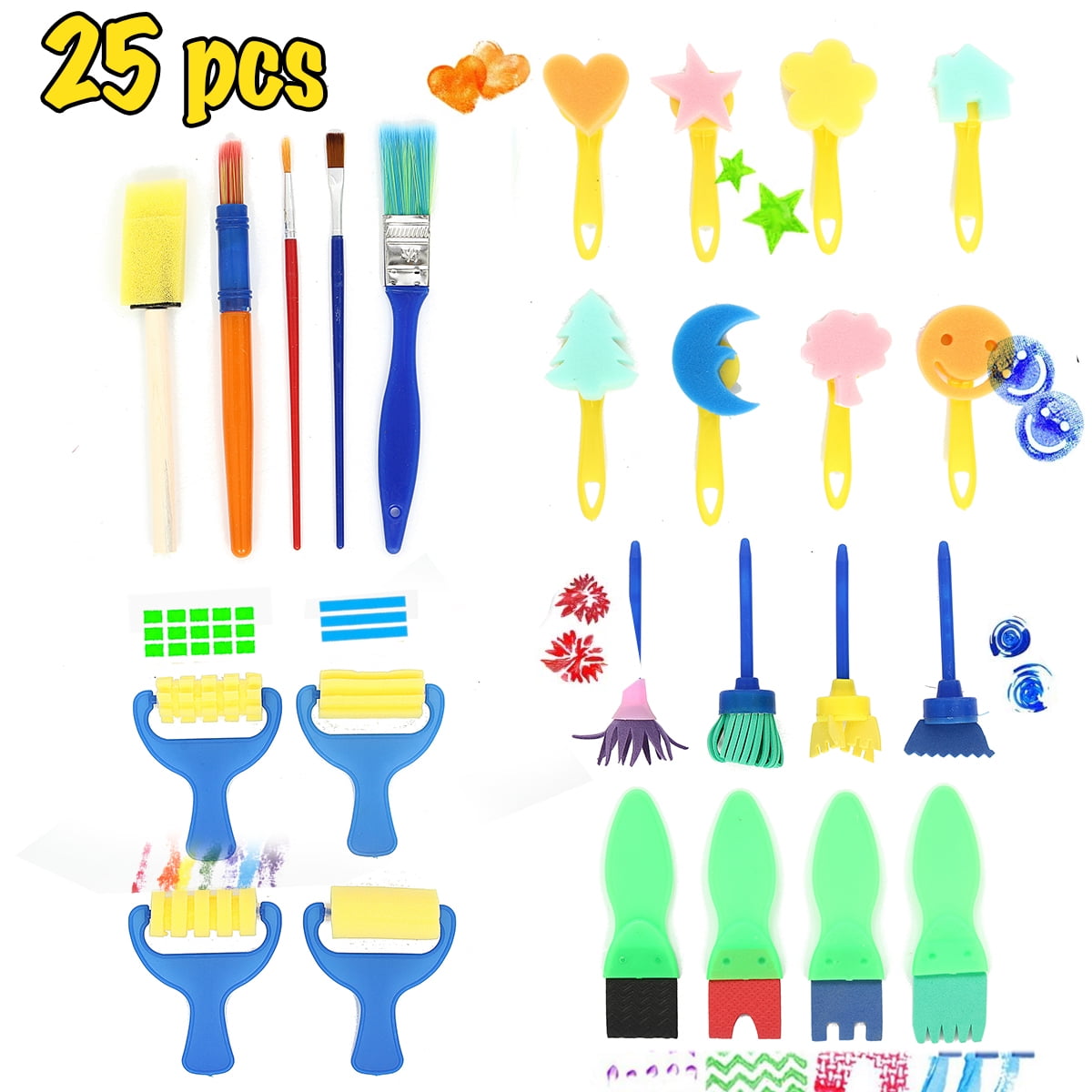 25Pcs Sponge Roller Painting Brush Graffiti Pen Kids Paint Drawing Toy