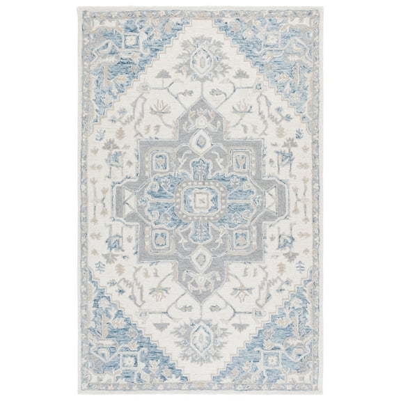 SAFAVIEH Micro-Loop Braylon Floral Area Rug, Ivory/Navy, 2' x 3'