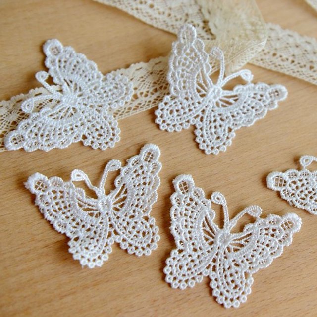 Calcomanía de tela de mariposa con bordado de encaje ahuecado, calcomanía de apliques de ropa, malla soluble en agua, bricolaje GeweYeeli JJ9637-00