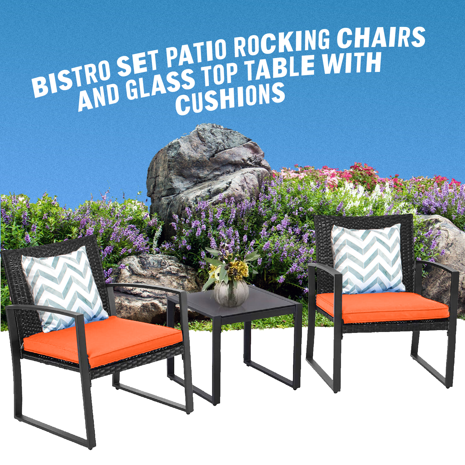 3 Pieces outfitter Wicker Patio Furniture Sets Modern Bistro Set Rattan Chair Conversation Sets with Yard and Bistro Coffee Table - image 4 of 8