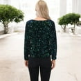 thumbnail image 3 of Women's Long Sleeve Sequin Top Round Neck Sparkle Blouse- XX Large, Mermaid, 3 of 7