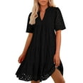 thumbnail image 2 of TAGOLD Womens Short Sleeve V-Neck Dress Solid Color Soft Fabric Light Summer Casual Outfit, 2 of 4