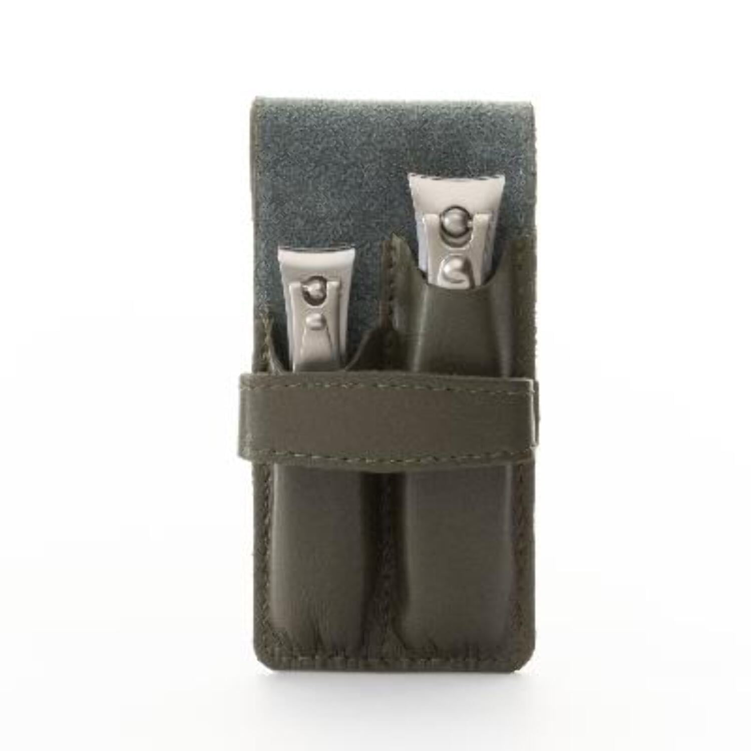 GERMANIKURE Nail Clippers Set in Green Leather Case – Ethically Made in Solingen Germany, FINOX Stainless Steel Tools – Professional Quality Manicure & Pedicure Kit