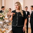 thumbnail image 3 of Agnes Orinda Women's Plus Size Tweed Jacket Button Down Short Sleeve Casual Business Cropped Blazer with Pocket 1X Black, 3 of 8