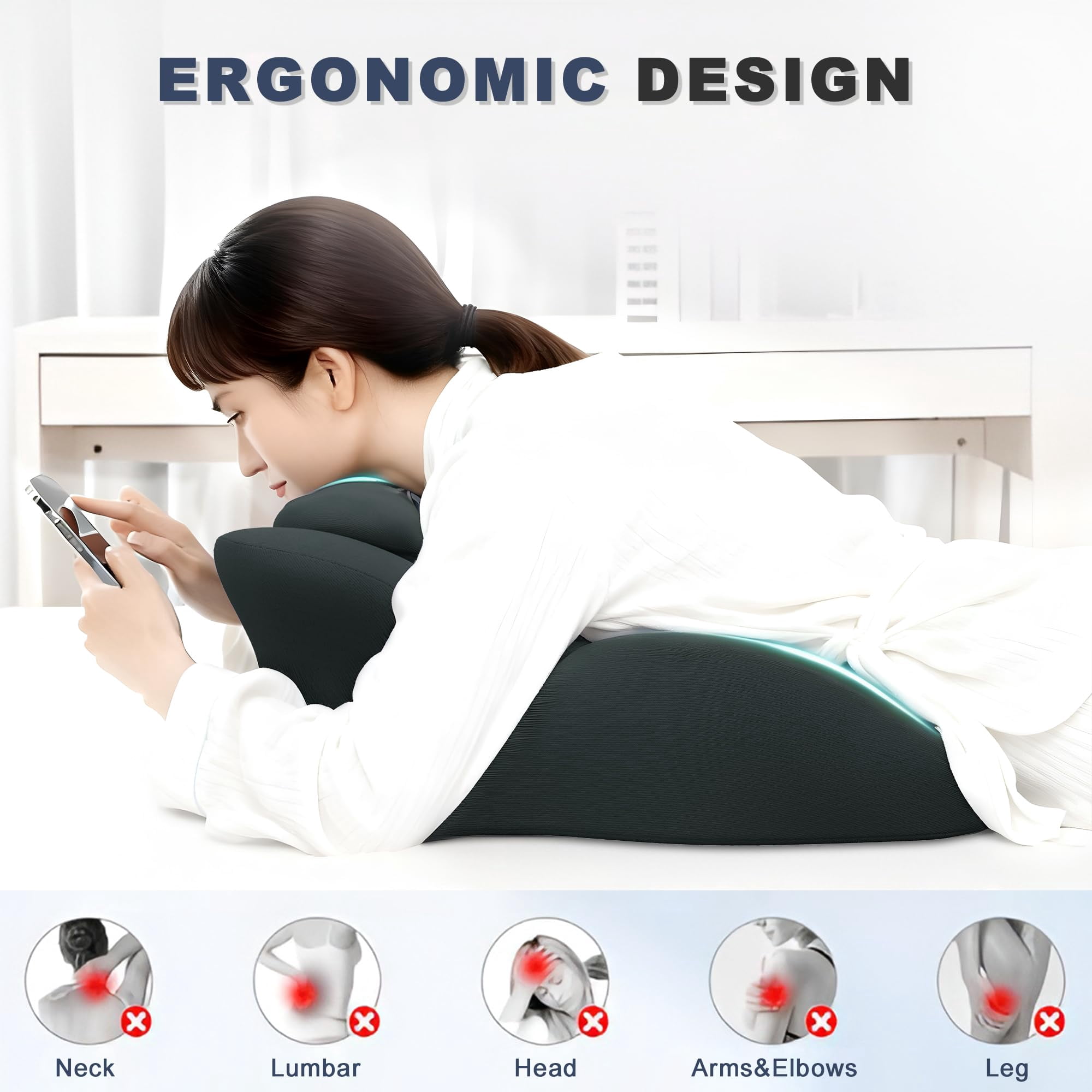 Memory Foam Wedge Pillow  Prone For Sleeping Reading Bed Support & Sitting Up Ideal Massage With Removable Cover