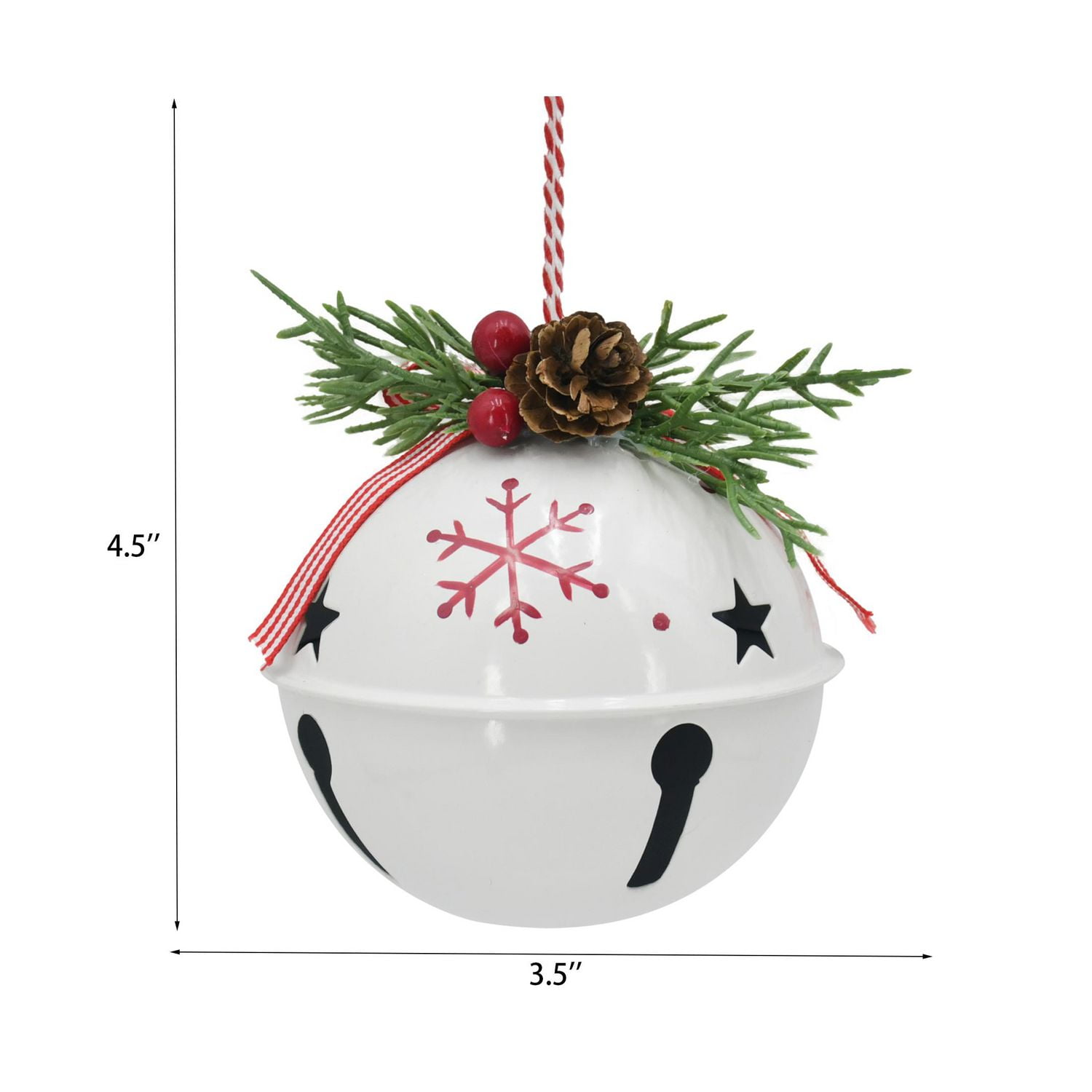 Holiday Time Winter Chalet Jingle Bell with Red Snowﬂake Ornament, White