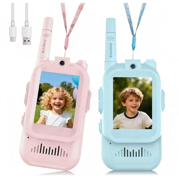 Uutvery 2 Packs Video Walkie Talkies, Rechargeable Kids Walkie Talkies with Screen and Voice Changer, Long Range Two-Way Radios, for Outdoor Adventures and Play