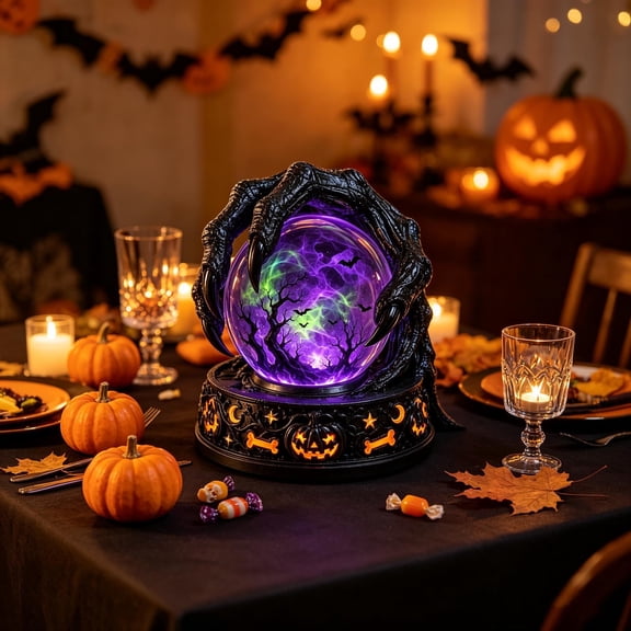 Clearance Halloween Crystal Ball Decoration, Resin Horror Ball with Ghost Skull Patterns, Spooky Tabletop Decor for Porch Yard Window Party Haunted House