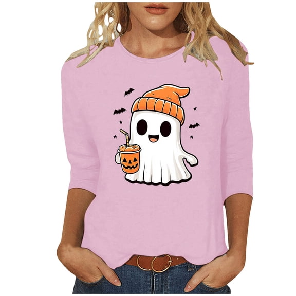 Fjofpr 3/4 Sleeve Shirts for Women Women's Fashion Tees Casual Crewneck 3/4 Sleeve Loose T Shirt Ladies Blouses Shirts