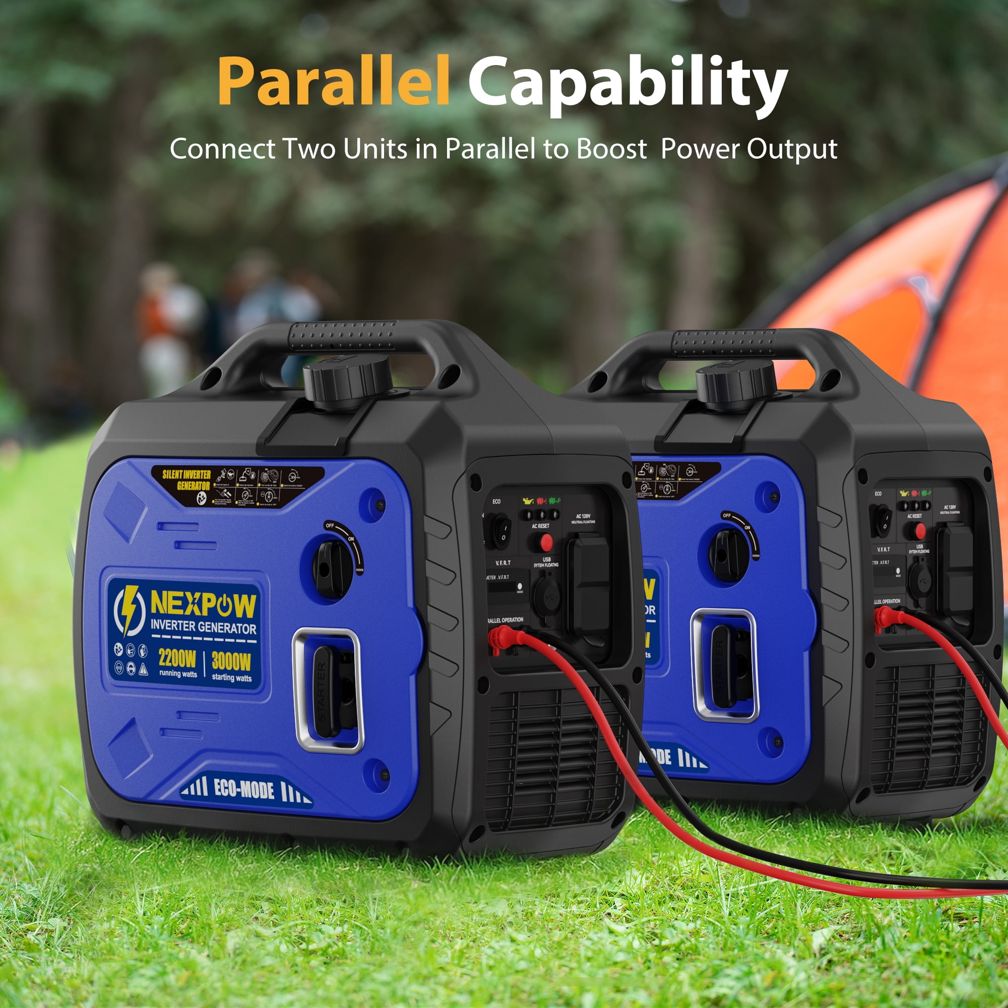 NEXPOW 3000W Portable Inverter Generator, Gasoline Power Lightweight for Backup Home & Camping, Eco-Mode Feature, Parallel Capability, Overload Protection
