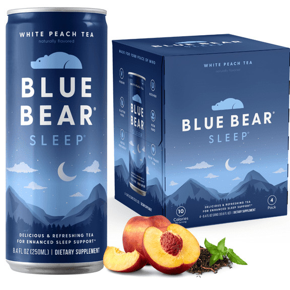 Blue Bear White Peach Tea, Caffeine-Free Beverage, 4 Pack