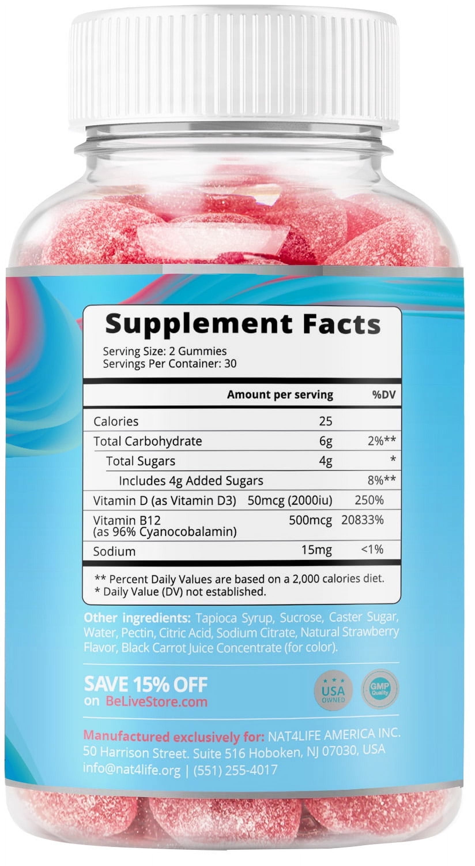 BeLive Vitamin D3 Gummies with B12 Vitamins  for Immune Support, Energy & Bone Health  Vegan Friendly, Gluten Free, Strawberry Flavor (60 Count)