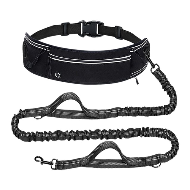 Correa para perros con manos libres y cinturón ajustable. Correa elástica cómoda para la cintura. Negro