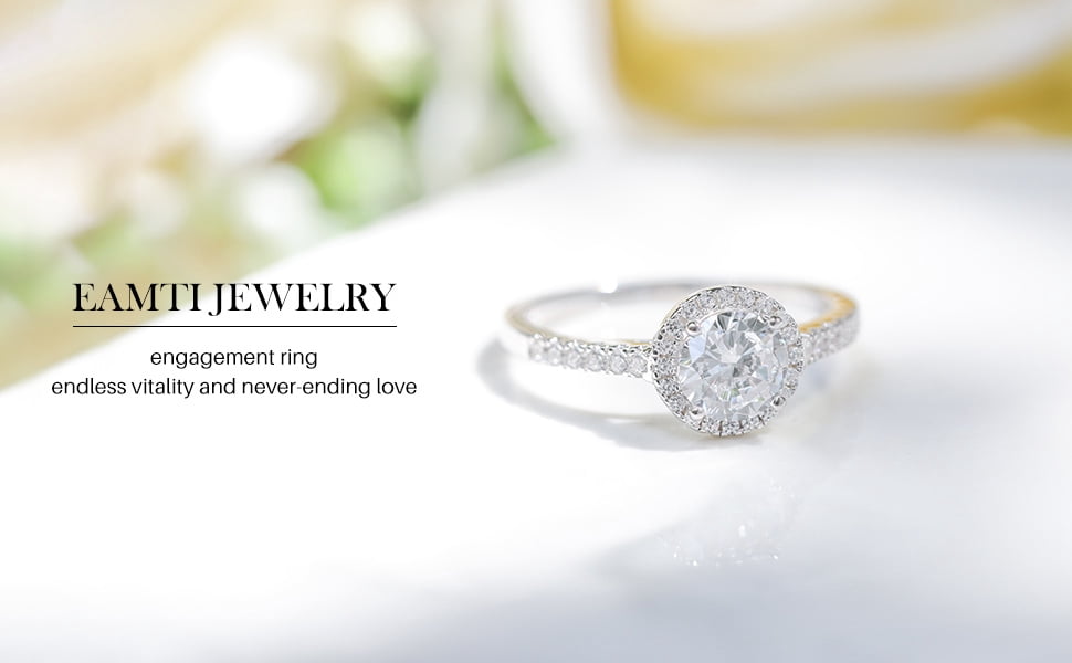 Monkton 925 Sterling Silver Engagement Rings for Women 1.25CT Round Halo Solitaire Cubic Zirconia CZ Promise Rings Wedding Band for Her, Size 7