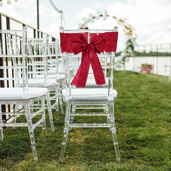 Nicehomfit 10Pcs Red Satin Chair Sashes with Smooth Shiny Finish for Elegant Wedding Decorations