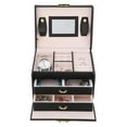 thumbnail image 1 of Jewelry 3 Tiers PU Leather Jewelry Storage Case Display Box Holder Organizer with Mirror Black, 1 of 7