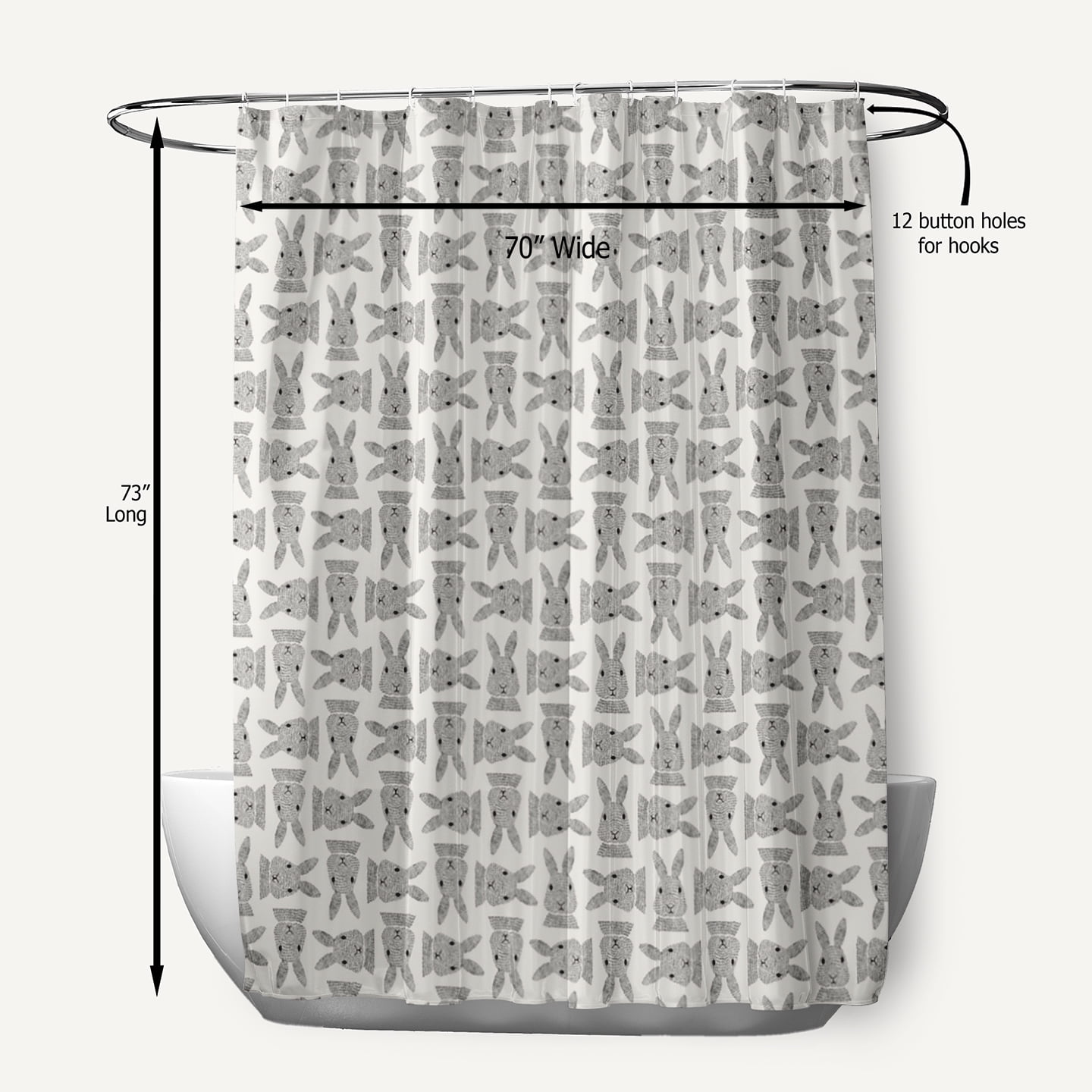 Simply Daisy 70" W x 73" L Criss Cross Bunnies Polyester Shower Curtain, Whisper White [1 Ct]
