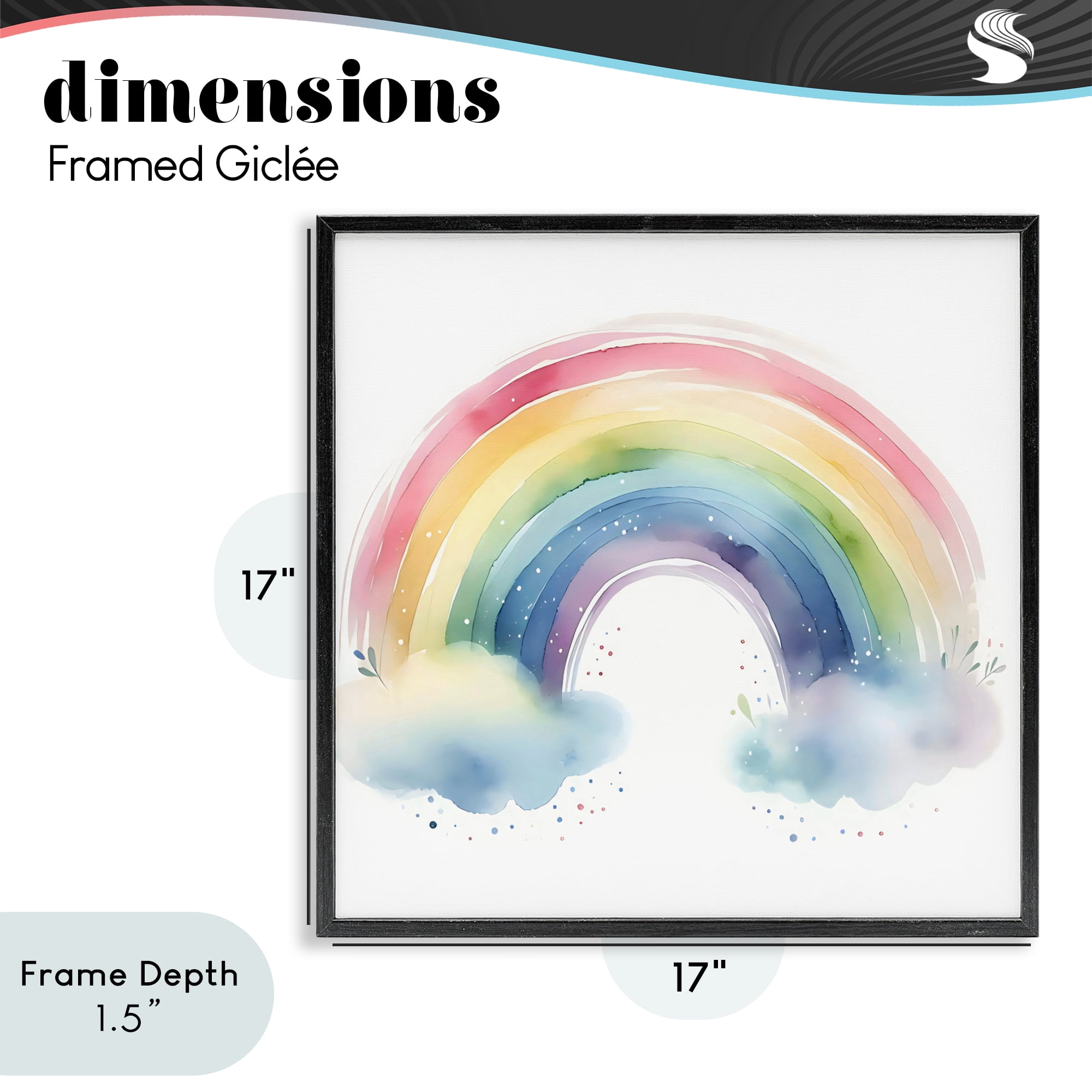 Stupell Industries Soft Rainbow with Clouds Black Framed Giclee Art, design by Creative Studio