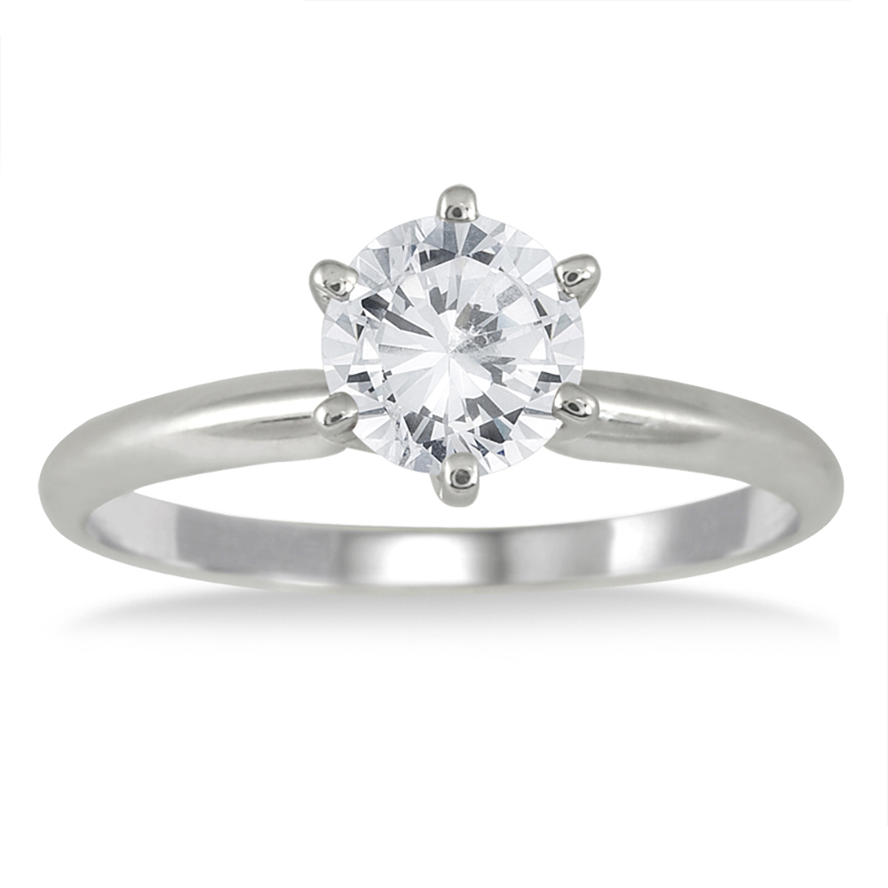 SZUL - AGS Certified 1 Carat Diamond Solitaire Ring in 14K White Gold ...