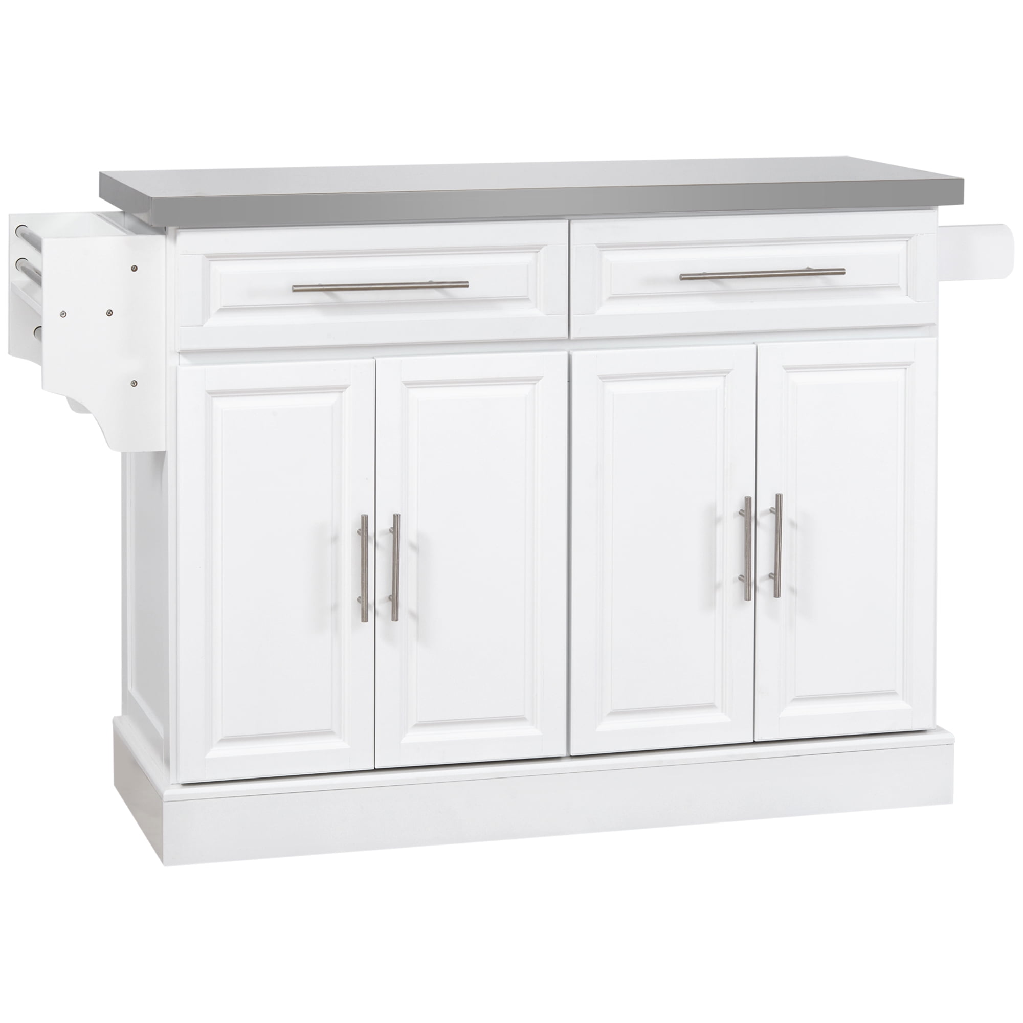 HOMCOM Rolling Kitchen Island Cart with Cabinets and Drawers, White