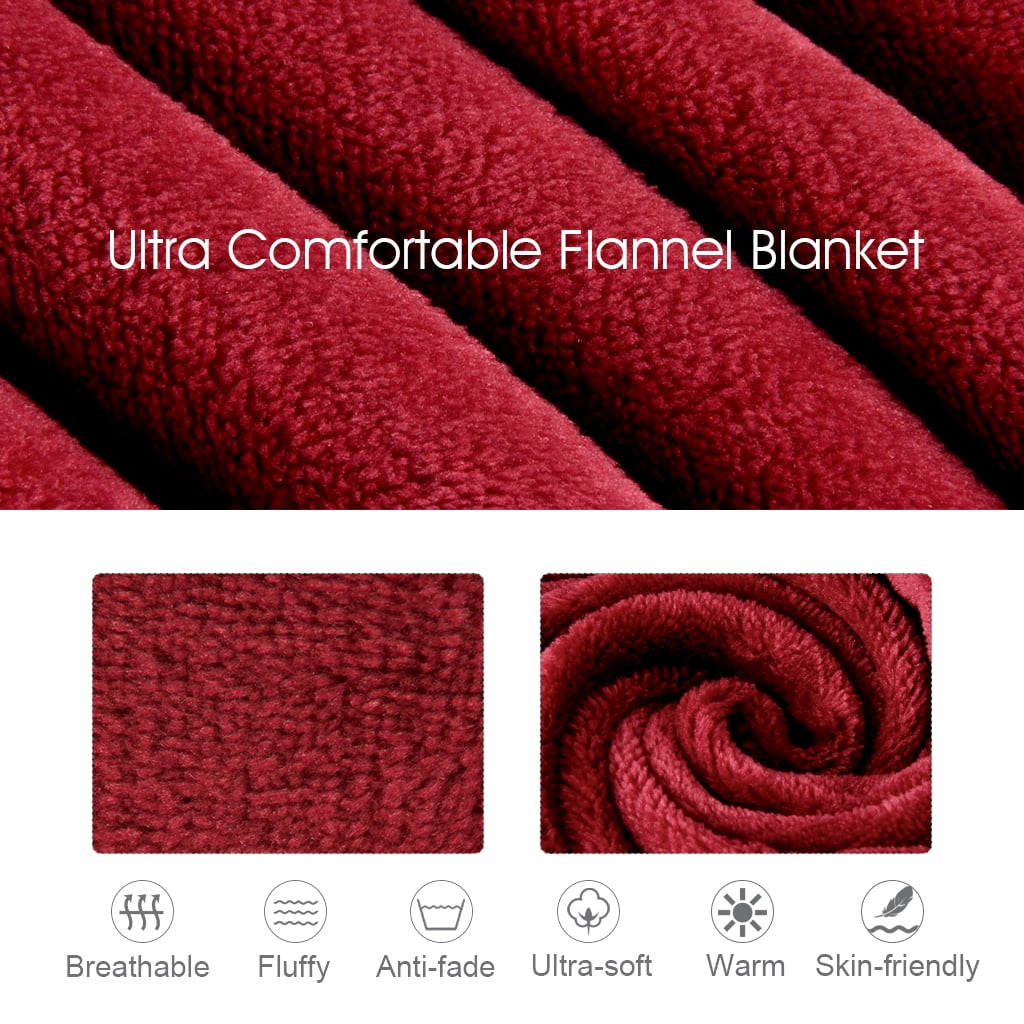 LANGRIA Cozy Flannel Blanket Throw for Adults Kids Home Outdoor Travel, Polyester Microfiber, Wrinkle Resistant, Anti-Fade, 87"x95″, Red