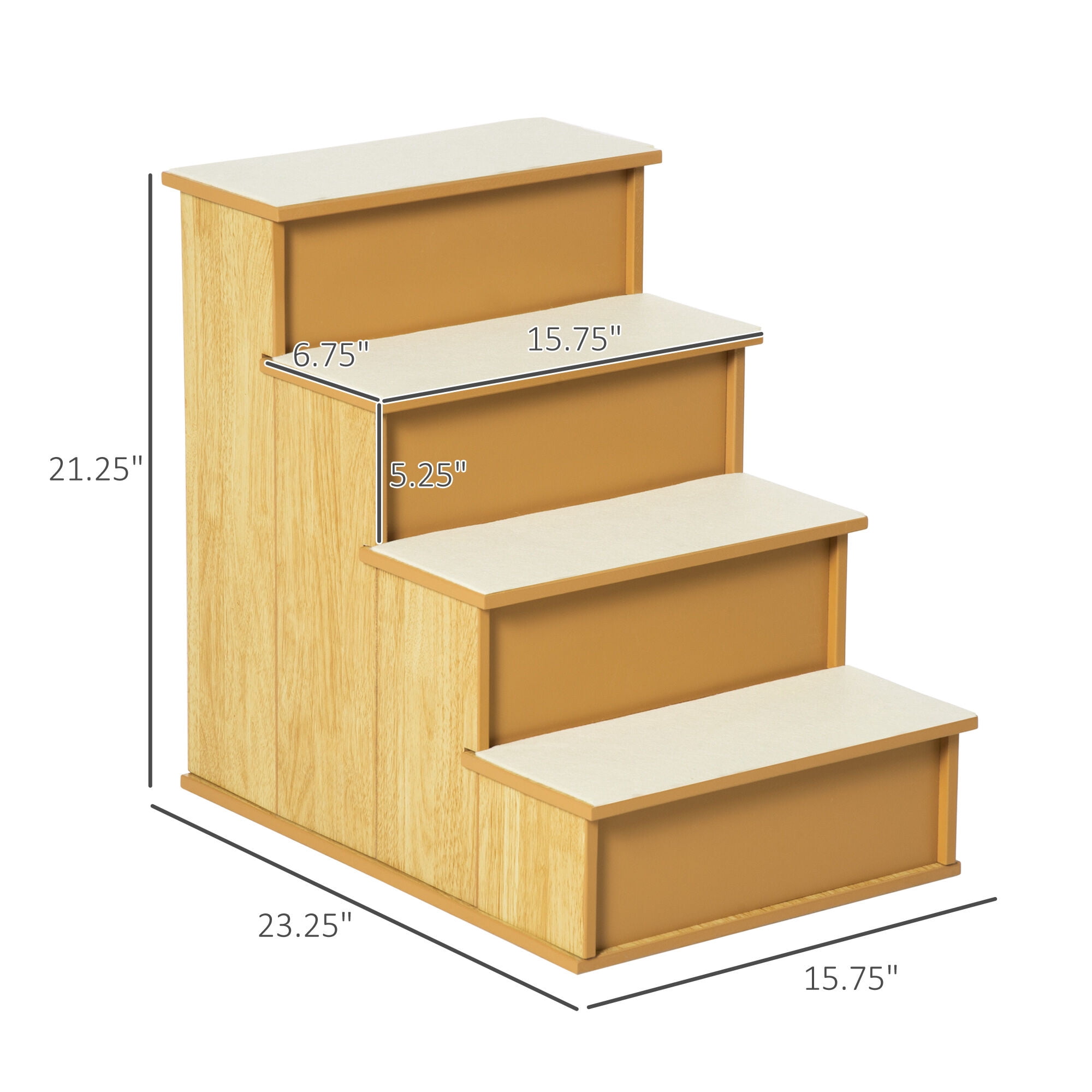 PawHut Pet Stairs for Small Dogs & Cats, Natural Wood Pet Steps with Removable Cushioned Cover, Non-Slip Ramp for Sofa & Bed, Supports Up to 22 lbs, 15.75" L x 23.25" W x 21.25" H