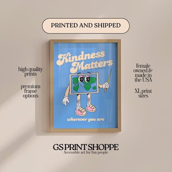Kindness Matters Vertical Blue Wall Art Print, Thoughtful Decorative Theme For Living Room And Gallery Wall Decor