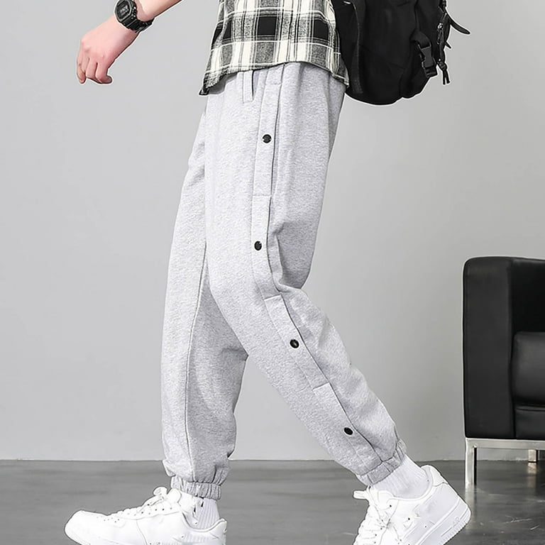 Men's Side Split Snap Button Joggers Cotton Tear-Away Warm Up