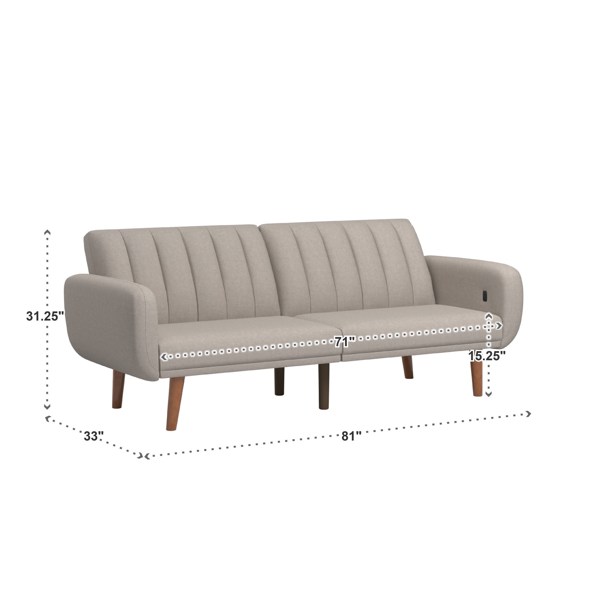 Weston Home Fosnavag Upholstered Convertible Futon Sofa Bed with USB, Light Grey Linen