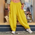 thumbnail image 2 of TRUBKH Cotton Linen Pants Beach Baggy Trousers Barrel Palazzo Pants Baggy Pants Elastic Ankle Pants Women Baggy Yoga Pants Women Drop Crotch Harem Pants Beach Palazzo Harem Pants Gold 5XL, 2 of 5