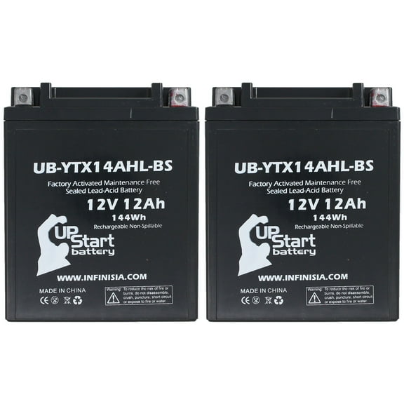 2-Pack UB-YTX14AHL-BS Battery Replacement for 1976 Suzuki GT750 LeMans 750 CC Motorcycle - Factory Activated, Maintenance Free, Motorcycle Battery - 12V 12AH, UpStart Battery Brand