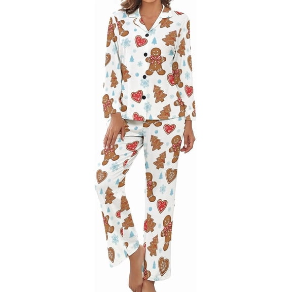 Top-kevin Christmas Gingerbread Hearts Women's Long-Sleeve Shirt And Full-Length Bottom Pajama Set