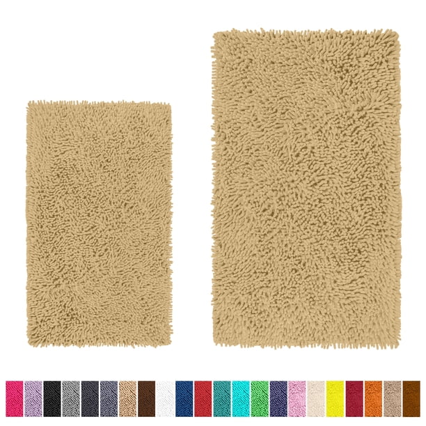 Alfombra de Baño Luxurux: Alfombras de Baña de Baño de Baño de Lujo Extra Suaves, Material de Microfibra de Chenille de 1 '', Súper Absorbente (Conjunto Rectangular, Mazapán) LuxUrux tapetes para baño