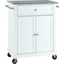 Bowery Hill Traditional Wood Kitchen Cart with Granite Top in White/Gray