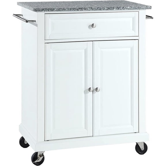 Bowery Hill Traditional Wood Kitchen Cart with Granite Top in White/Gray