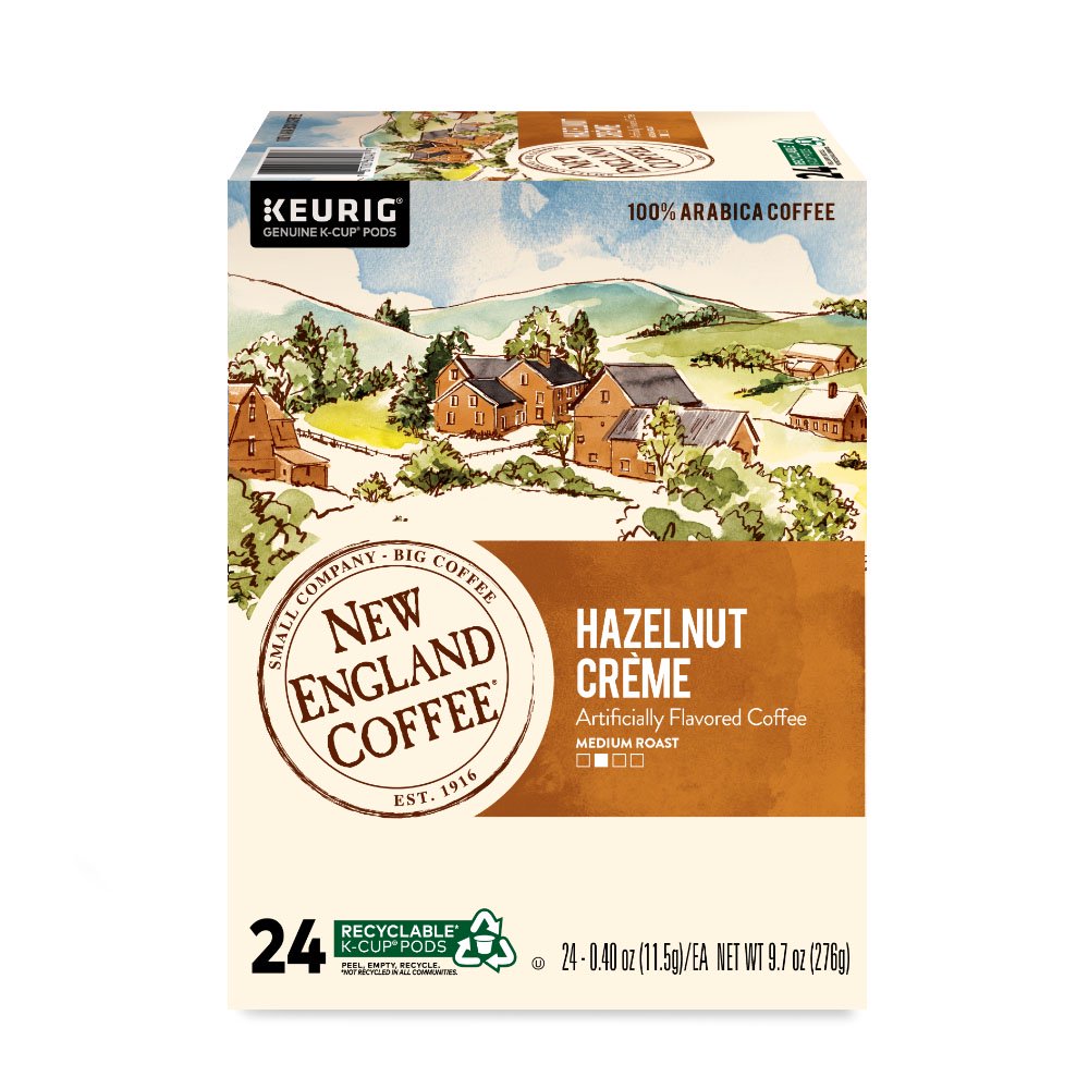 New England Coffee Hazelnut Crème KCup Coffee Pods, Medium Roast, 24