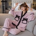thumbnail image 2 of Conjunto de pijamas de franela suave y grueso de invierno para mujer, cárdigan estilo kimono japonés para niñas, ropa de dormir de peluche, pijamas térmicos con cuello en V para mujer, 2 of 5
