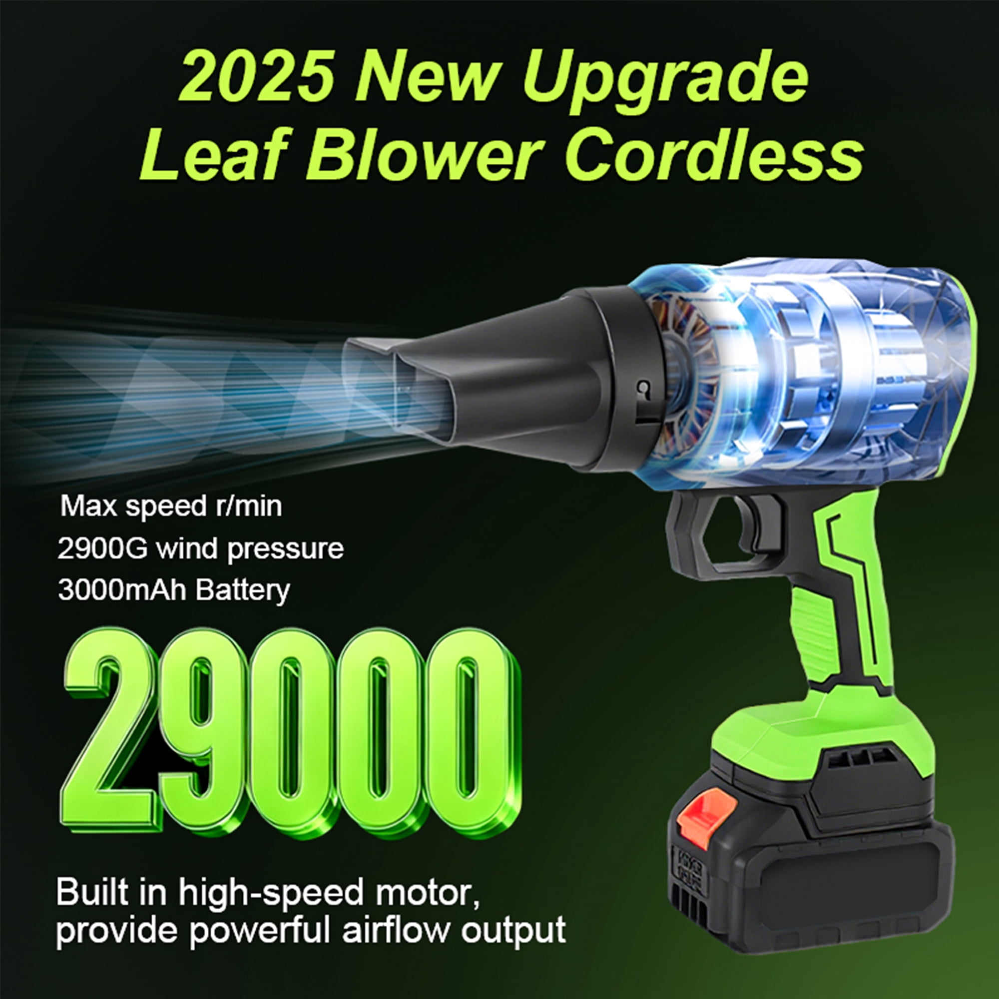3 in 1 Leaf Blower Cordless with 2 * 3Ah Battery and Charger, 3 Speed Mode, Lightweight, 21V Battery Powered Electric Handheld Blower for Lawn Care, Blowing Leaves, Patio Cleaning, Dust, Snow