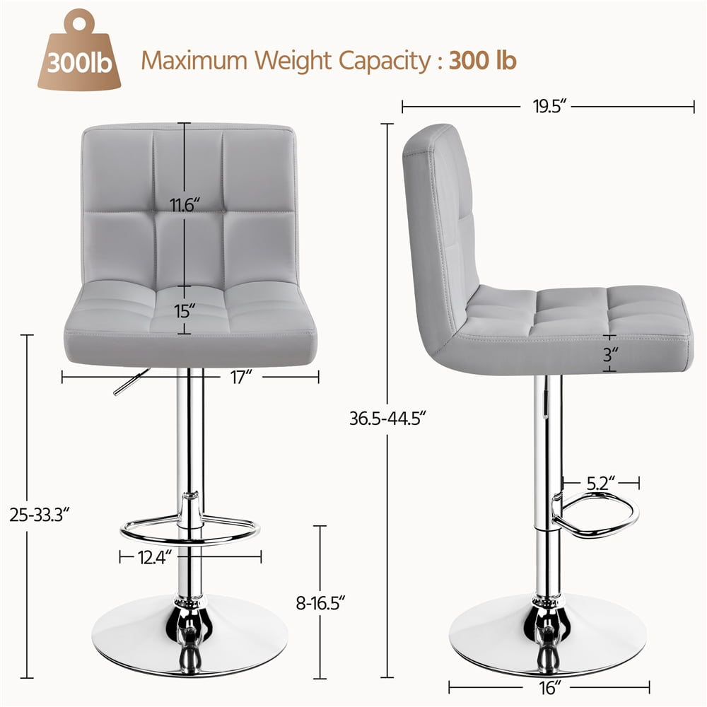 Renwick PU Leather Height Adjustable Bar Stool with Backrest, Light Gray