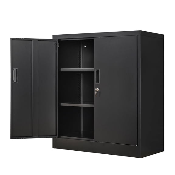 Metal Storage Cabinet, Locking Storage Cabinet with Adjustable Shelves, 36.2" H Steel Cabinet for Garage, Home, Office, Utility Room-Black