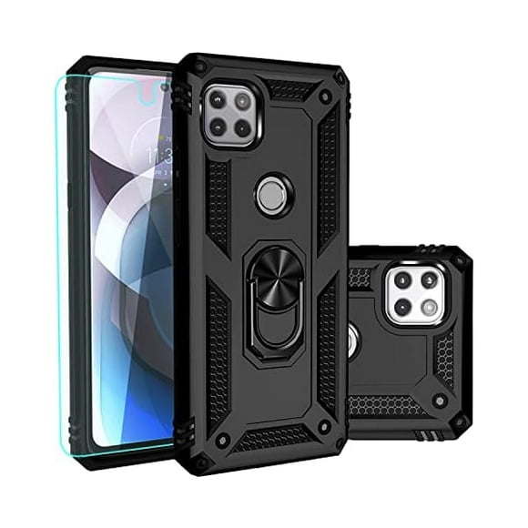 wonima11 for Moto One 5G Ace Phone Case with Screen Protector,[Military Grade] 16ft. Drop Tested Heavy Duty Cover with Magnetic Kickstand Car Mount Protective Case for Motorola One 5G Ace, Black