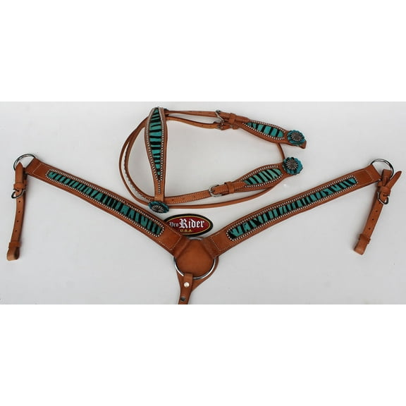Horse Tack Bridle Western Leather Headstall BreastCollar Turquoise 8046