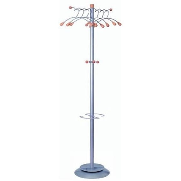 Alba PMWAVE Wavy Coat Tree, Six Hangers/Two Knobs/Four Hooks, Silver Steel/Wood