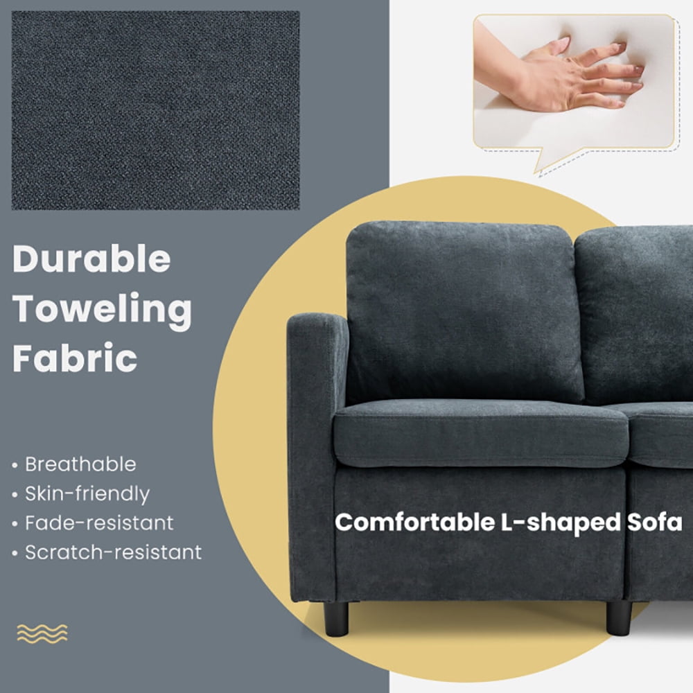 Finihen L-Shaped Sectional Sofa Couch, Sofa Bed, 3 Seat L-Shape Movable Convertible Sectional Sofa with Ottoman, for Living Room, Gray Finihen L-Shaped Sectional Sofa Couch, Sofa Bed, 3 Seat L-Shape Movable Convertible Sectional Sofa with Ottoman, for Living Room, Gray