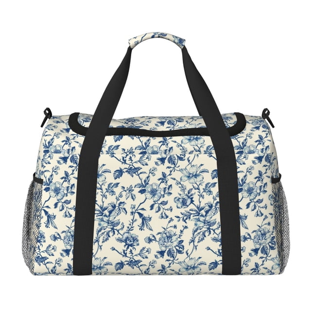 Disketp Vintage Blue Floral Bolsa de Viaje Tipo Duffle, Bolso de Mano para Fin de Semana para Mujer, Bolsa de Gimnasio Ligera para Hombre, Esencial para Viajes