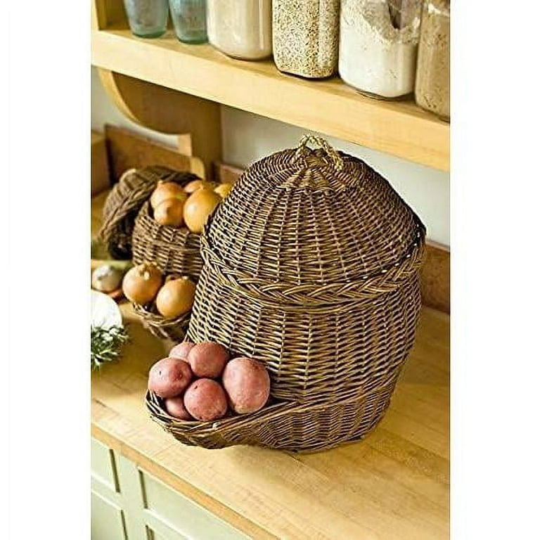 Potato And Onion Woven Basket, Natural Wooden Basket Storage For Fruits &  Vegetables Kitchen Pantry Organizer Container
