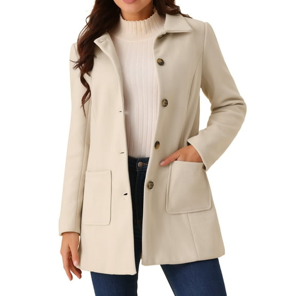 DARING DIVA Women's Midi-Length Notch Lapel Single-Breasted Overcoat Beige S